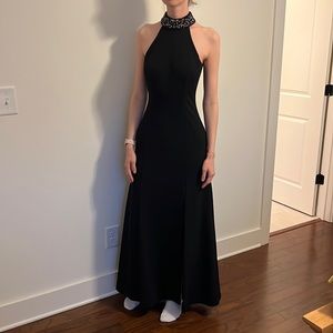 Badgley Mischka sequin black halter dress